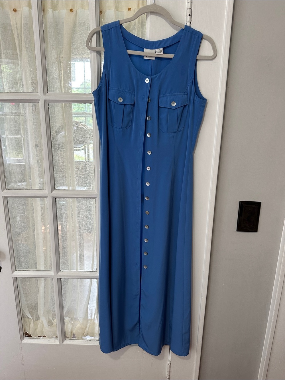 Sleeveless Button-Front Blue Maxi Dress